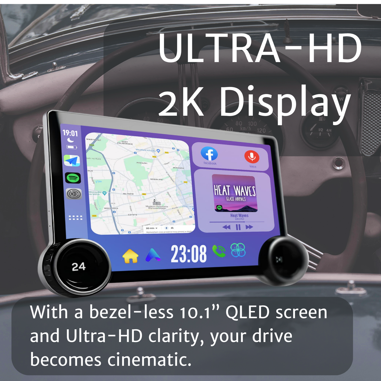 GEMSTONE QLED 10.1” Car Infotainment System, 1K/2K Dual Knob Edition – 4GB RAM | 64GB ROM